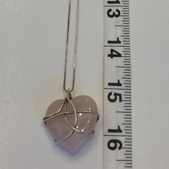 Pink Rose Quartz & Silver Heart Pendant Necklace - Picture 5 of 10